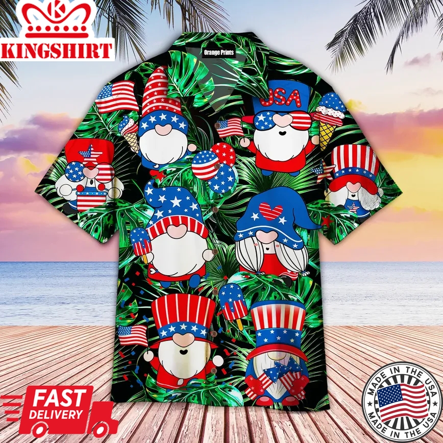 4Th Of July Happy Independence Day Gnomes Dancing Trendy Hawaiian Shirt