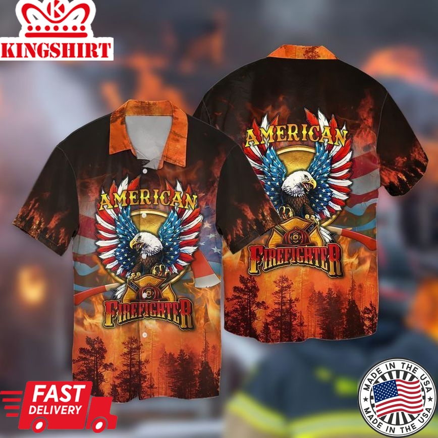 4Th Of July Independence Day American Firefighter Eagle Trendy Hawaiian Shirt