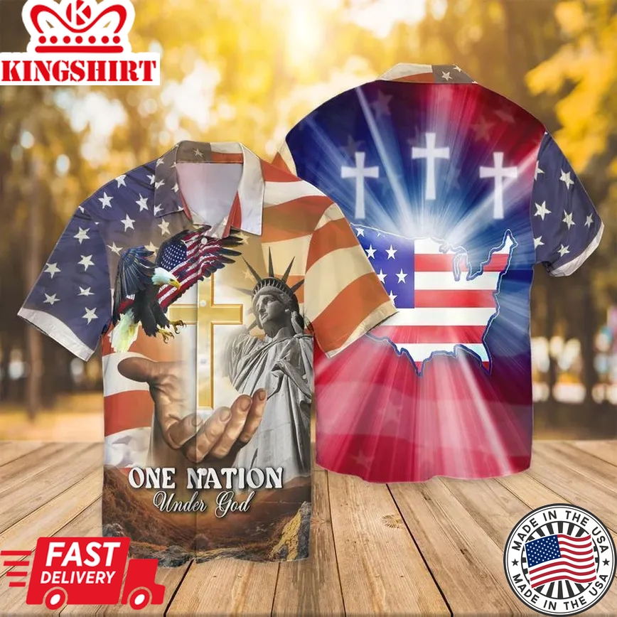 4Th Of July Independence Day American Flag Jesus One Mation Under God Eagle Trendy Hawaiian Shirt