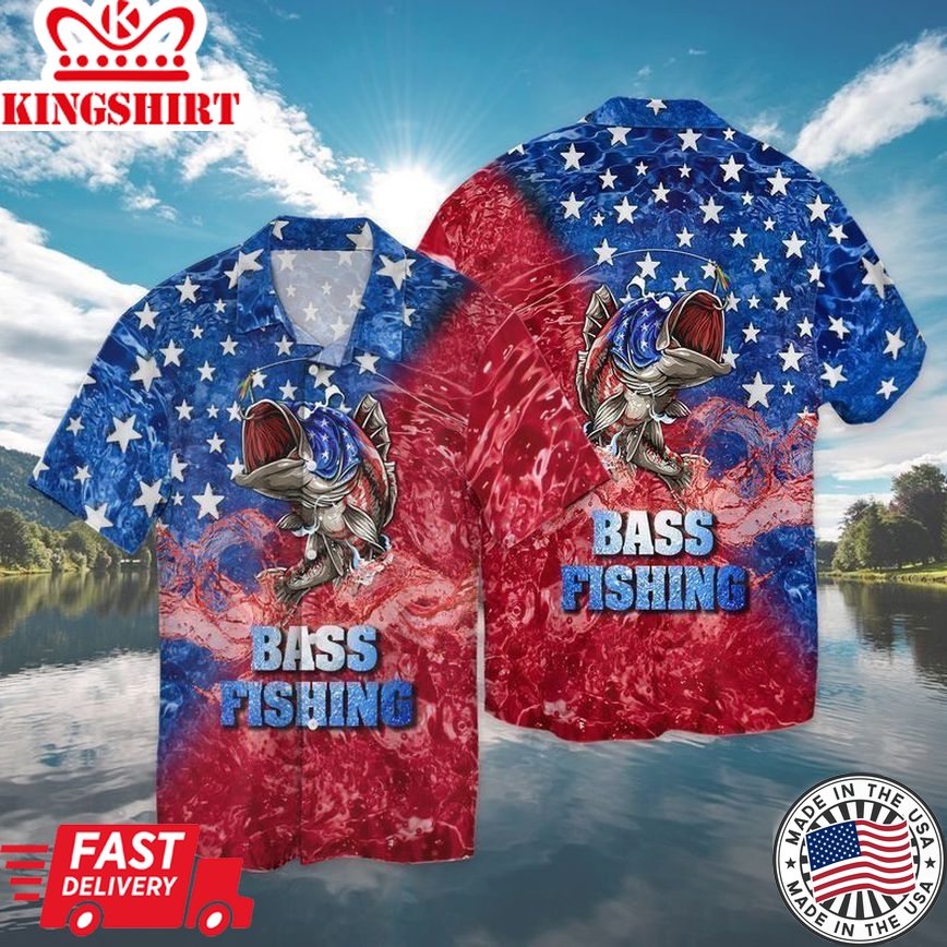 4Th Of July Independence Day Bass Fishing American Flag Trendy Hawaiian Shirt