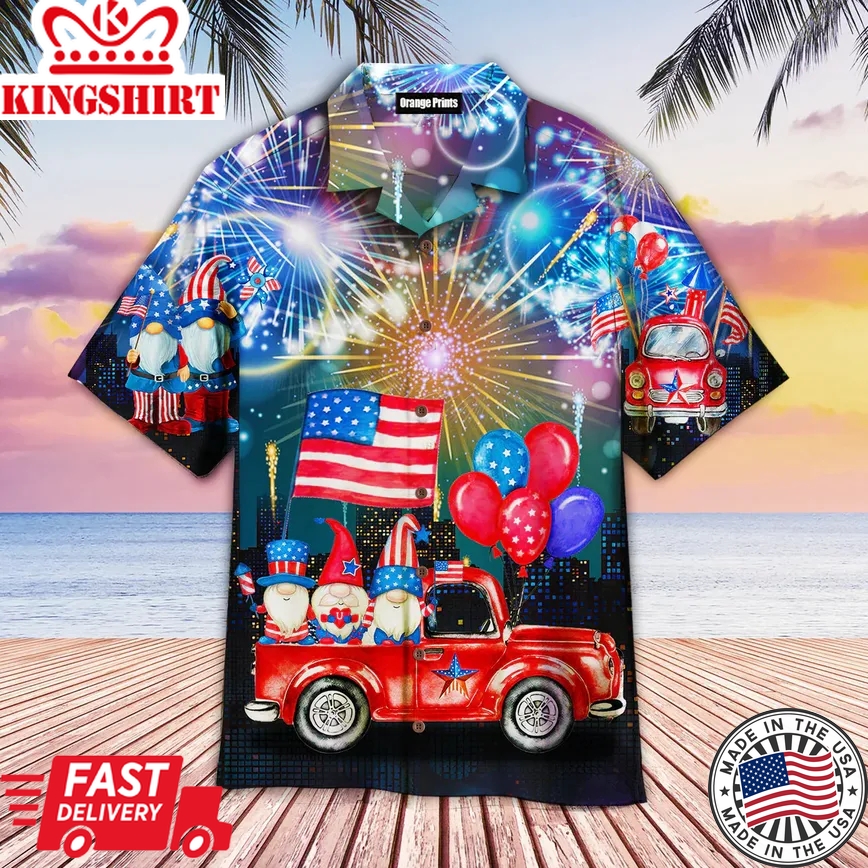 4Th Of July Independence Day Cheerful Gnomes Trendy Hawaiian Shirt