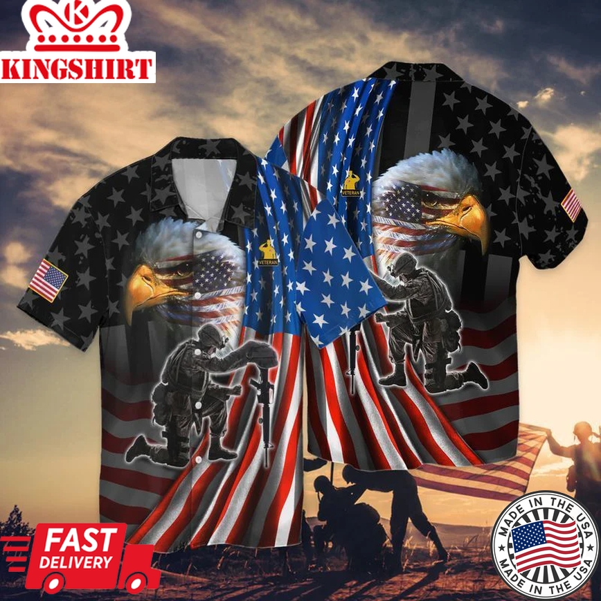 4Th Of July Independence Day Memorial Day Eagle And Veteran Trendy Hawaiian Shirt