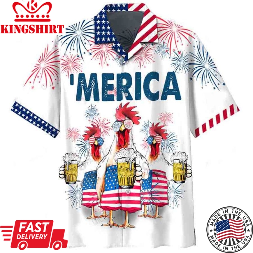 4Th Of July Trendy Hawaiian Shirt - Chicken Beer Trendy Hawaiian Shirt