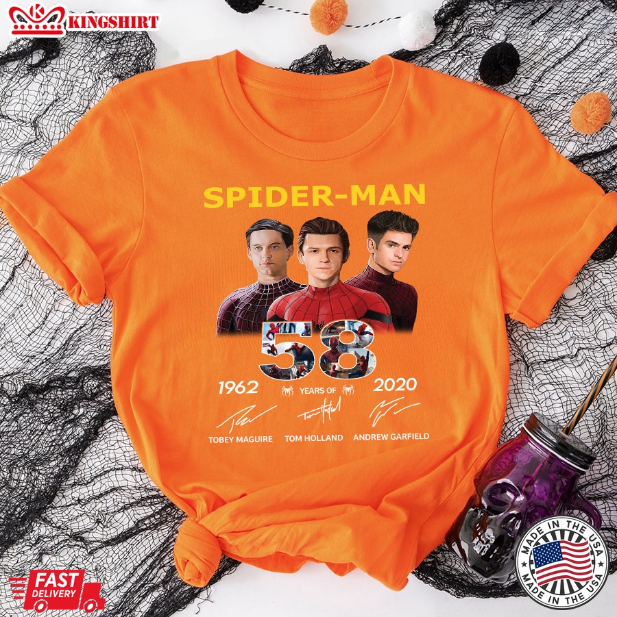 58 Years Of Spider-man Tobey Maguire Tom Holland Andrew Garfield Singatures T-Shirt