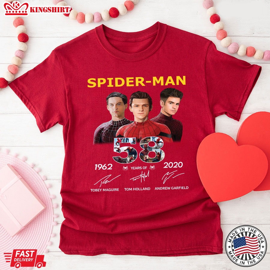 58 Years Of Spider-man Tobey Maguire Tom Holland Andrew Garfield Singatures T-Shirt