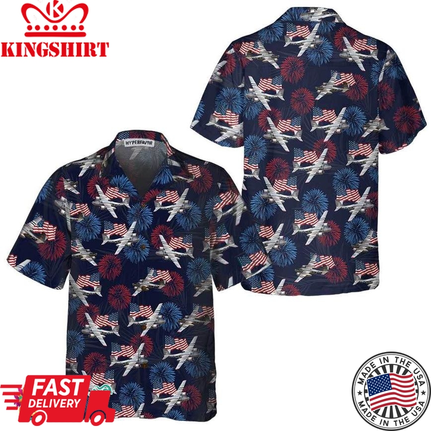 A-26 Invader Aircraft Hawaiian Shirt, American Flag And Firework Military Airplane Shirt For Men