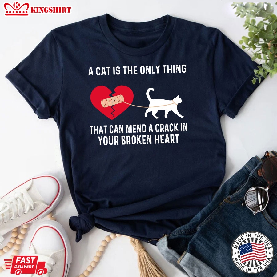 A Cat Is The Only Thing That Can Mend A Crack In Your Broken Heart Cat Lover T-Shirt