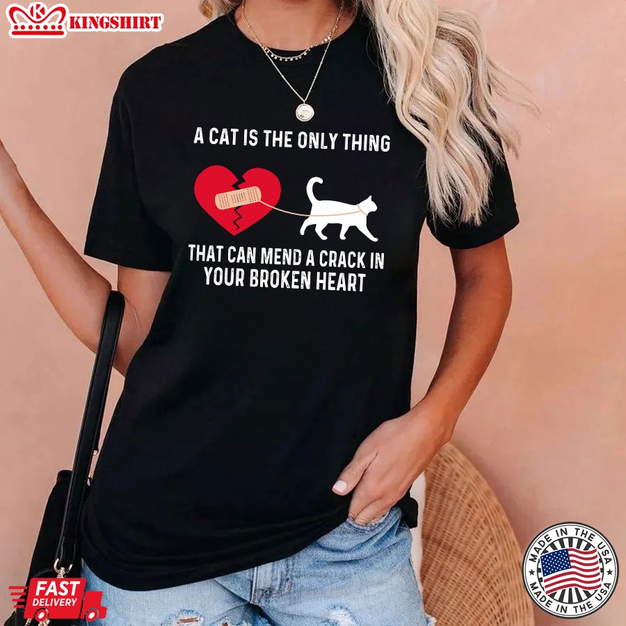 A Cat Is The Only Thing That Can Mend A Crack In Your Broken Heart Cat Lover T-Shirt