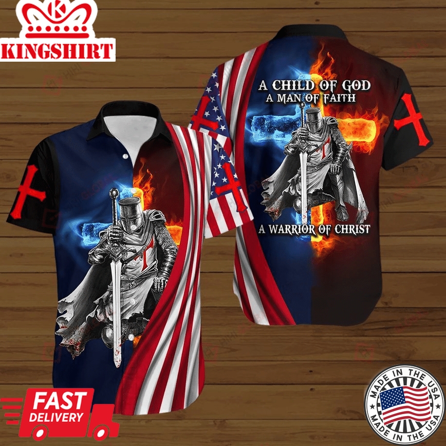 A Child Of God American Flag Fire Knight Jesus Christ Christian All Over Printed