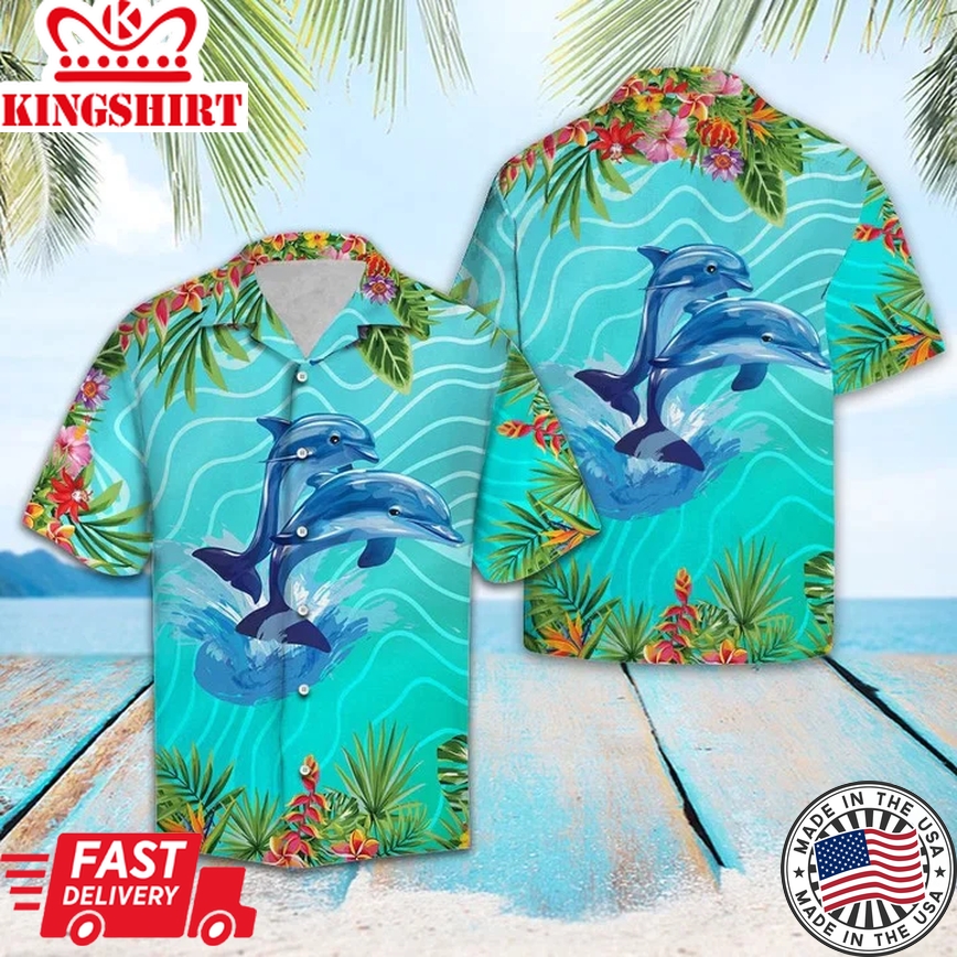 A Couple Of Dolphin Love Summer Vacation Themed Pattern Trendy Hawaiian Shirt