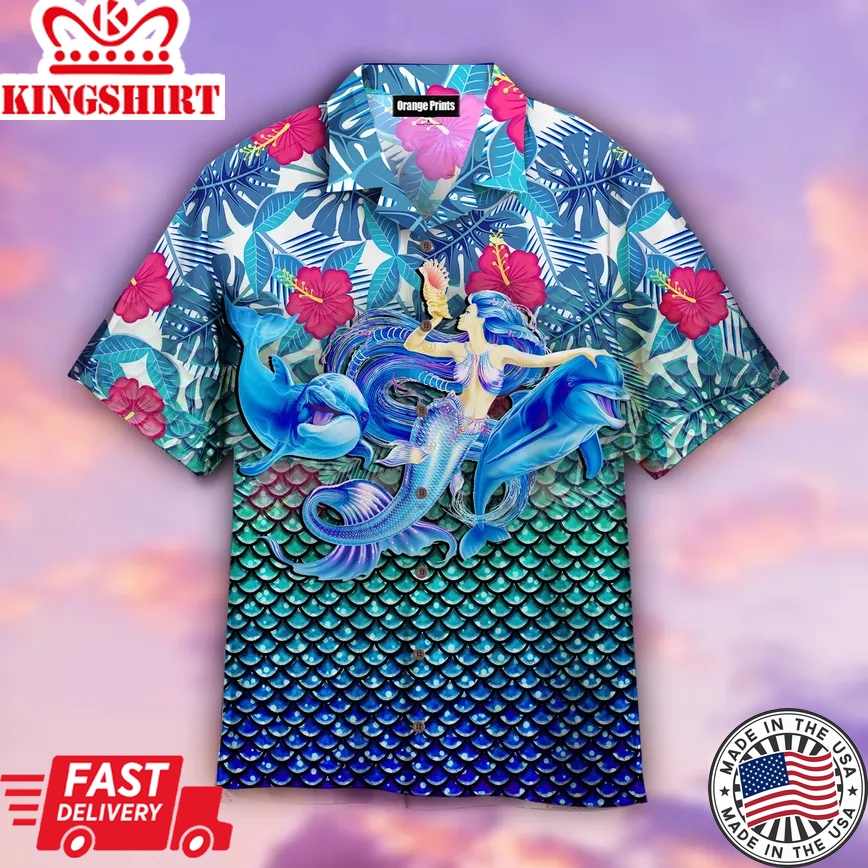 A Mermaid And Dolphins Magic Kingdom Trendy Hawaiian Shirt