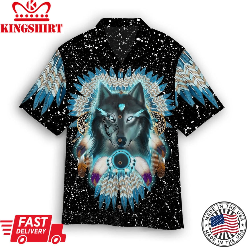 Aborigine Style Black Wolf In Galaxy Trendy Hawaiian Shirt