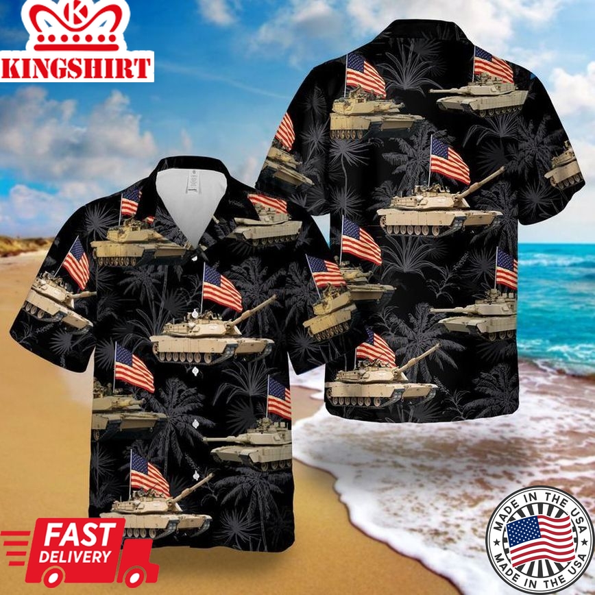 Abrams Battle Tank 4Th Of July Trendy Hawaiian Shirt, Patriotic Trendy Hawaiian Shirt For Men