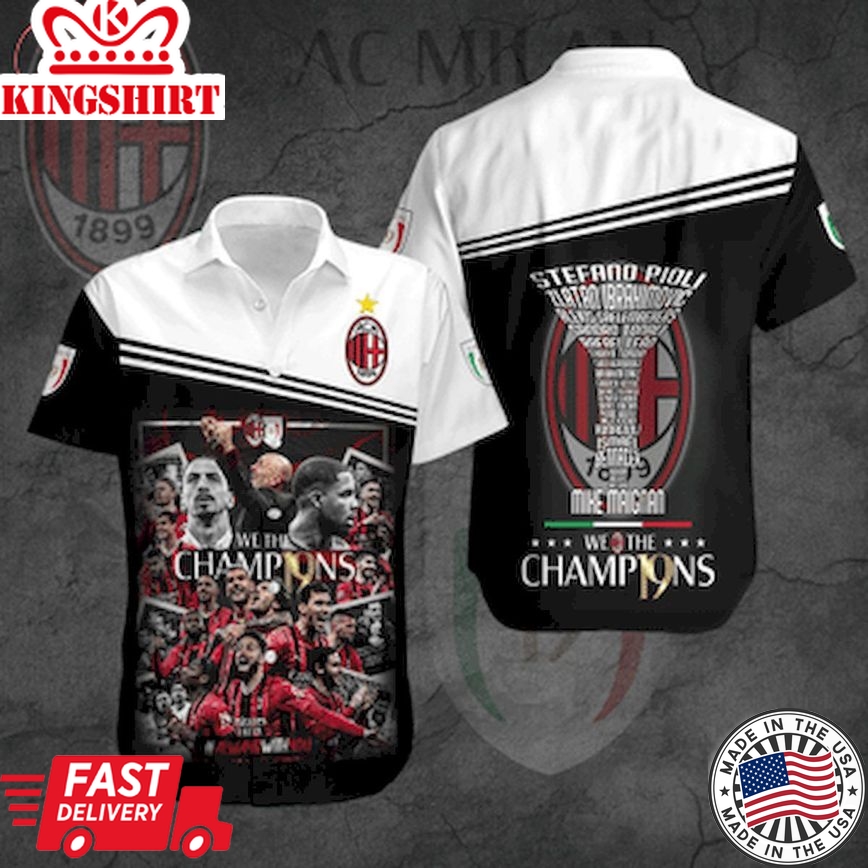 Ac Milan Black White Champions Trendy Hawaiian Shirt Aloha Shirt