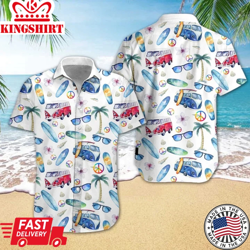 Adorable Hippie Car Beach Design Trendy Hawaiian Shirt