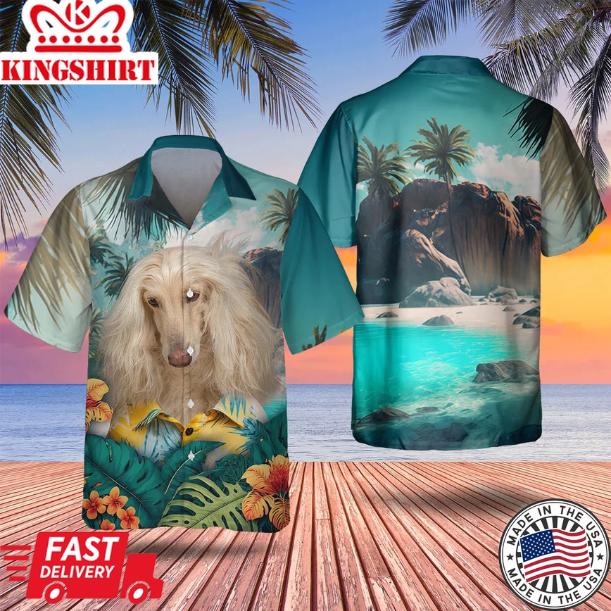 Afghan Hound 3D All Over Printed Trendy Hawaiian Shirt For Men, Dog Trendy Hawaiian Shirt, Men's Hawaii Shirt, Summer Gifts For Dog Lover