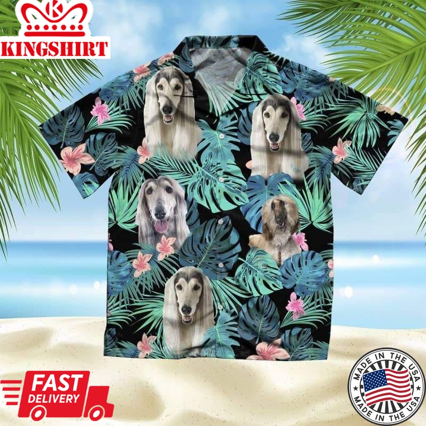 Afghan Hound Trendy Hawaiian Shirt, Dog Summer Leaves Trendy Hawaiian Shirt, Unisex Print Aloha Short Sleeve Casual Shirt Summer Gifts