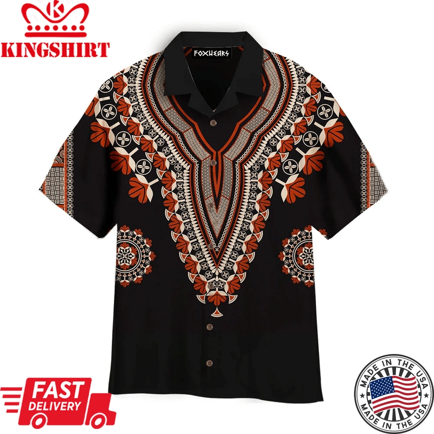 Africa Dashiki Red Gold Flower Aloha Trendy Hawaiian Shirts