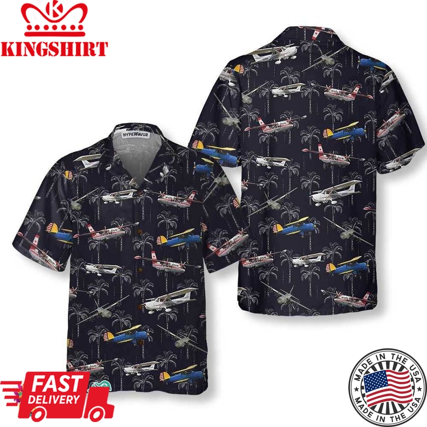 Aircraft On Coconut Forest Hawaiian Shirt, Tropical Aircraft Aviation Shirt For Men