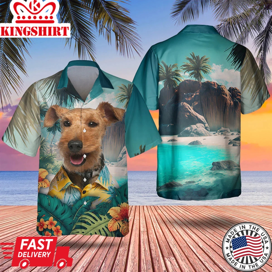 Airedale Terrier 3D All Over Printed Trendy Hawaiian Shirt For Men, Dog Trendy Hawaiian Shirt, Men's Hawaii Shirt, Summer Gifts For Dog Lover