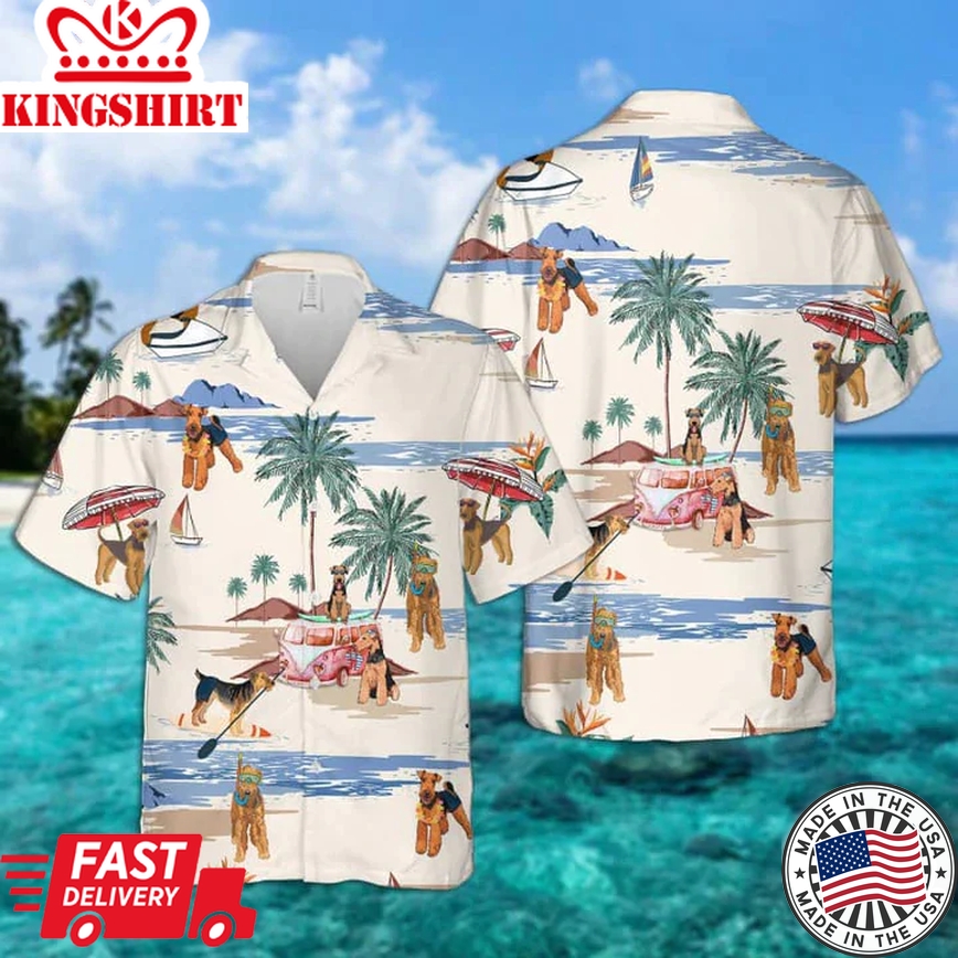 Airedale Terrier Summer Beach Trendy Hawaiian Shirt, Trendy Hawaiian Shirts For Men, Trendy Hawaiian Shirts For Men, Aloha Beach Shirt