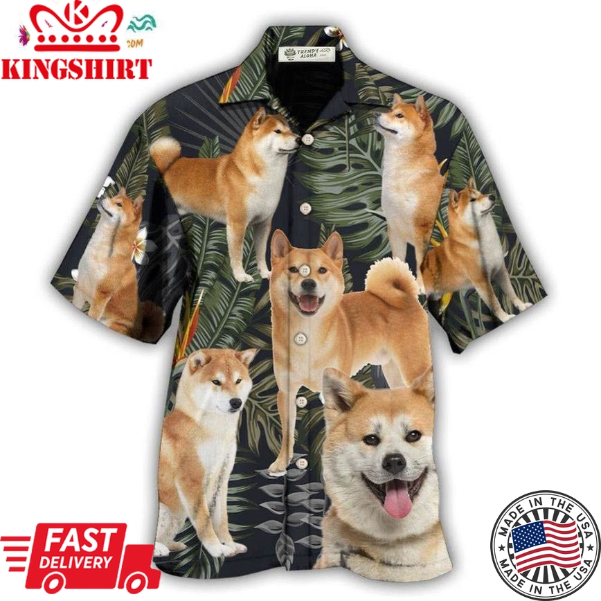Akita Dog Tropical Leaf Dark Style Hawaiian Shirt