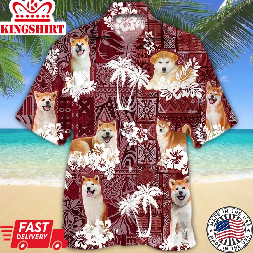 Akita Red Trendy Hawaiian Shirt, Tropical Shirts, Gift For Him, Funny Trendy Hawaiian Shirts