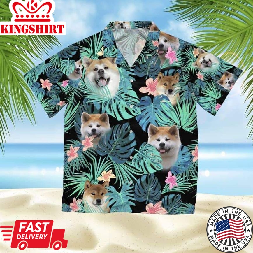 Akita Trendy Hawaiian Shirt, Dog Summer Leaves Trendy Hawaiian Shirt, Unisex Print Aloha Short Sleeve Casual Shirt Summer Gifts