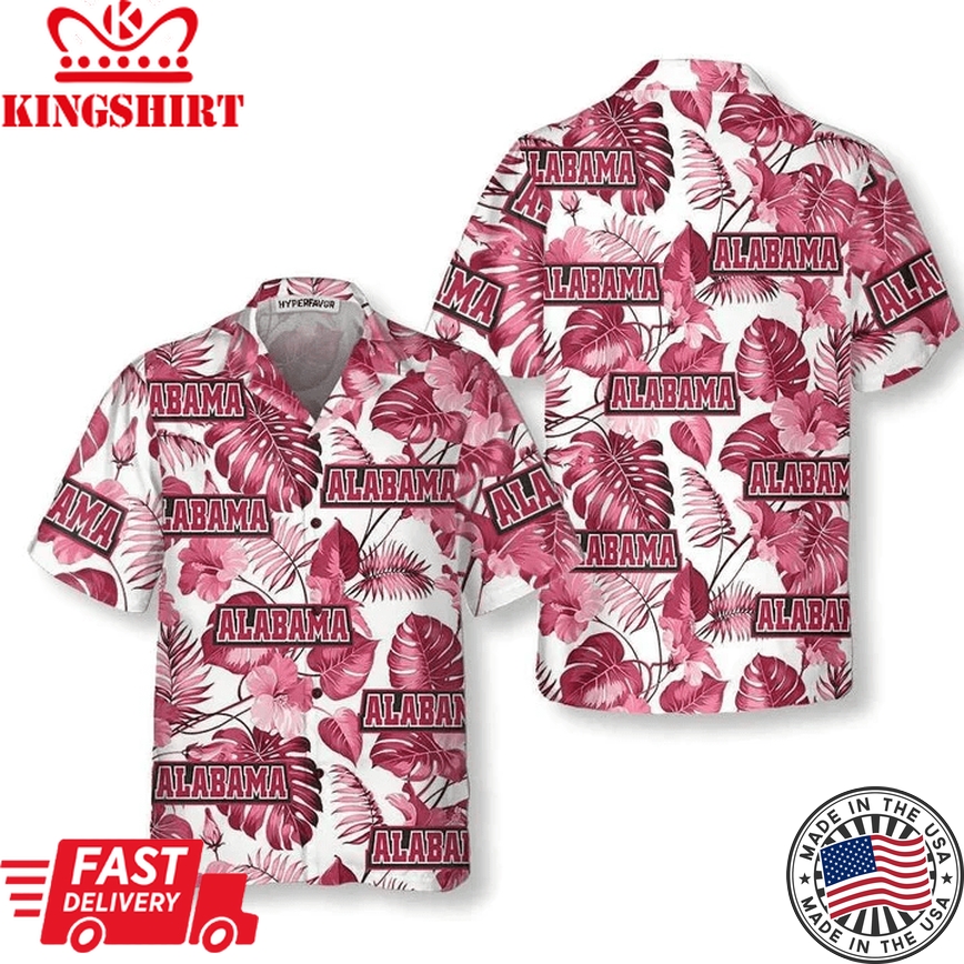 Alabama Usa Pink Tropical Leaf Pattern Trendy Hawaiian Shirt