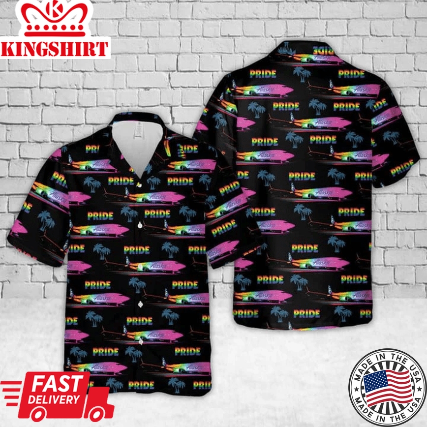 Alaska Fly With Pride Trendy Hawaiian Shirt For Gaymer, Lesbian Hawaiian 3D Shirt For Pride Month, Summer Gift