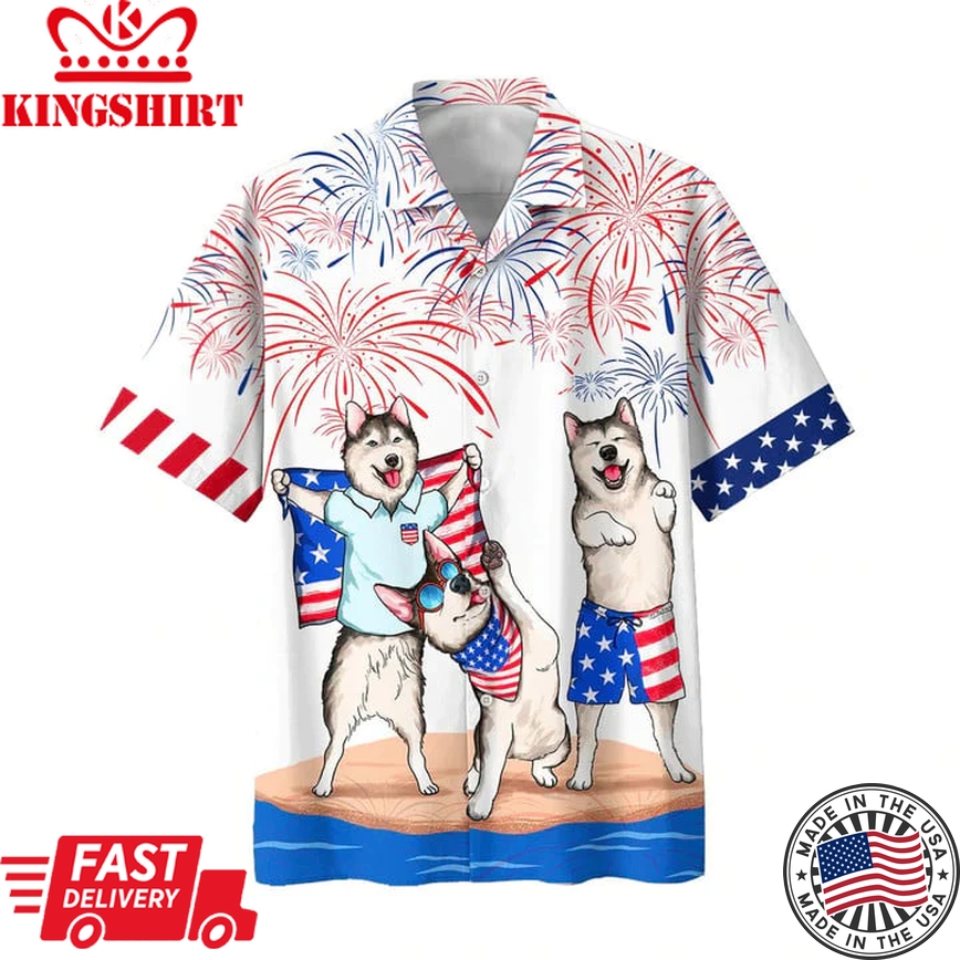 Alaska Trendy Hawaiian Shirt For 4Th Of July Patriotic, American Independence Day Dog Hawaii Shirt For Men And Women, Aloha Shirt