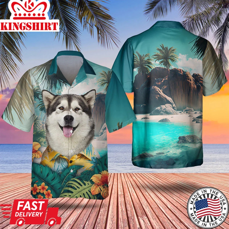 Alaskan Malamute 3D All Over Printed Trendy Hawaiian Shirt For Men, Dog Trendy Hawaiian Shirt, Men's Hawaii Shirt, Summer Gifts For Dog Lover