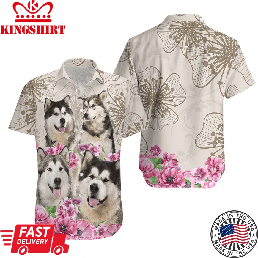 Alaskan Malamute Flower Trendy Hawaiian Shirt