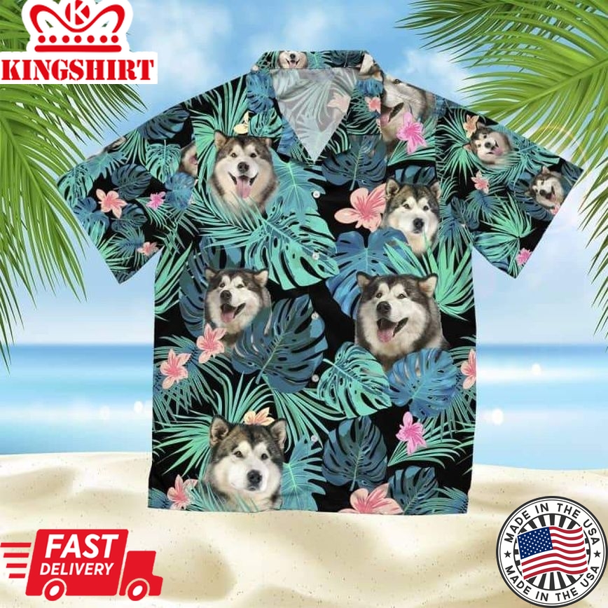 Alaskan Trendy Hawaiian Shirt, Dog Summer Leaves Trendy Hawaiian Shirt, Unisex Print Aloha Short Sleeve Casual Shirt Summer Gifts