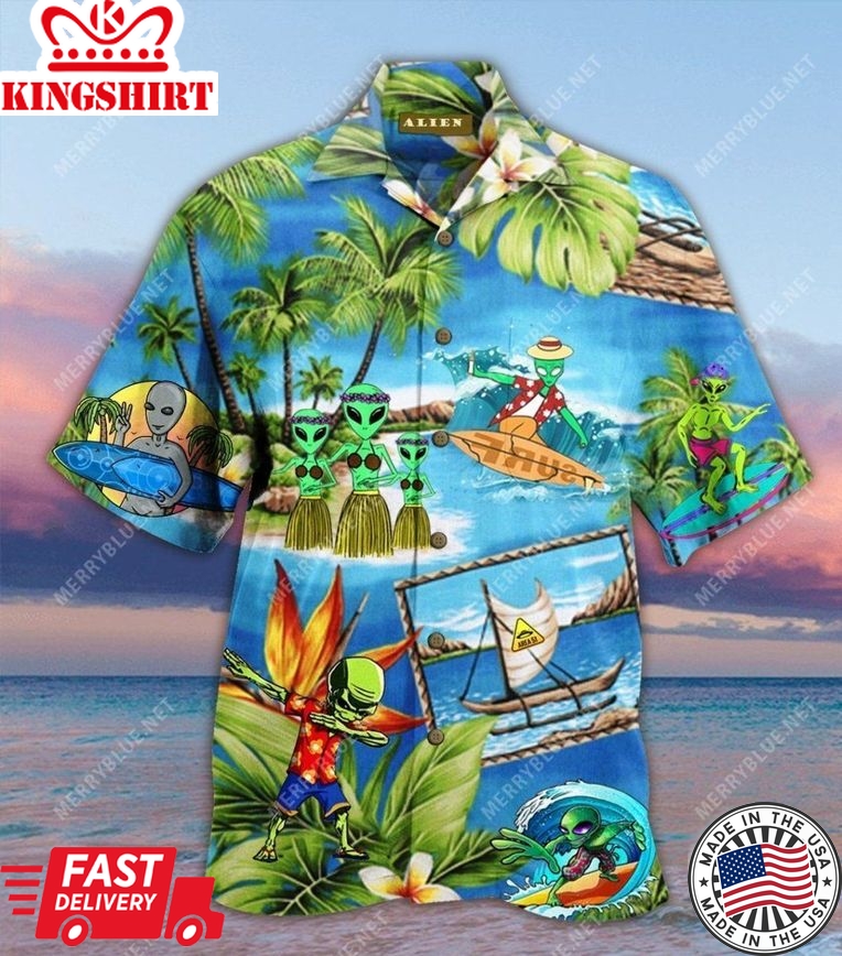 Alien Hawaii Shirt Alien Summer Vacation Blue Hawaiian Shirt Alien Aloha Shirt