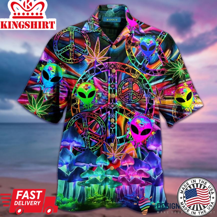 Alien Hawaiian Shirt Alien Hippie Style Peace Symbol Hawaii Aloha Shirt Colorful