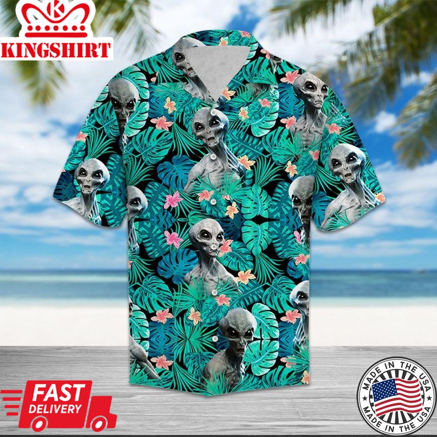 Alien Hawaiian Shirt Tropical Alien Hawaii Shirt Alien Aloha Shirt