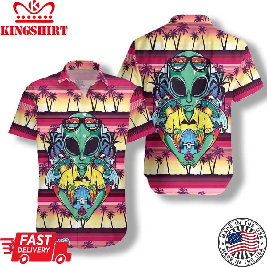 Alien With Skate Shirt For Men Hawaiian Shirt