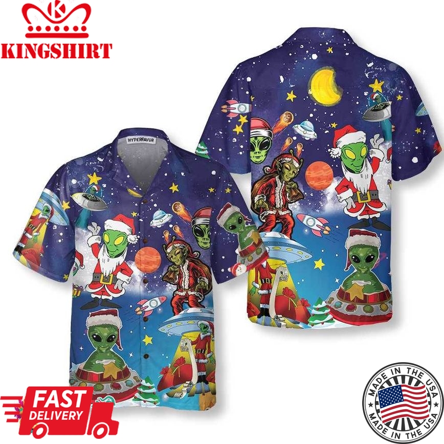 Aliens In Santa Costume Hawaiian Shirt, Funny Christmas Shirt For Men