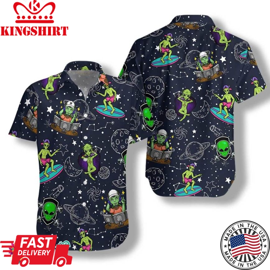 Aliens Night Sky Hawaiian Shirt