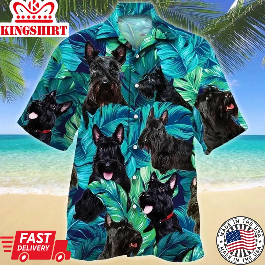 All Black Scottish Terrier Dog Lovers Gift Summer Beach Palm Tree Trendy Hawaiian Shirt