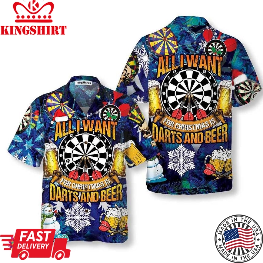 All I Want For Christmas Is Darts And Beer Hawaiian Shirt, Funny Christmas Shirt For Men, Best Xmas Gift Idea