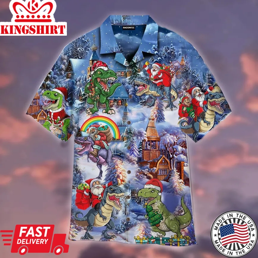 All Santa Want For Christmas Is T Rex Trendy Hawaiian Shirt For