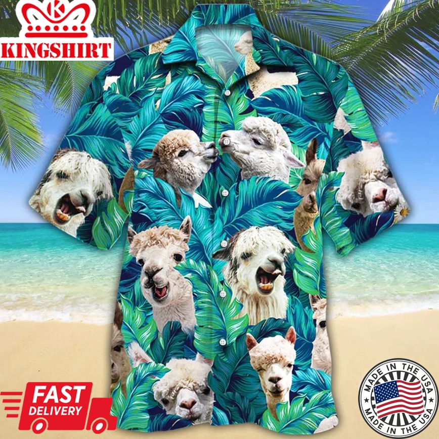 Alpaca Lovers Trendy Hawaiian Shirt, Tropical Alpaca Men Trendy Hawaiian Shirts - Casual Button Down Short Sleeve Shirt