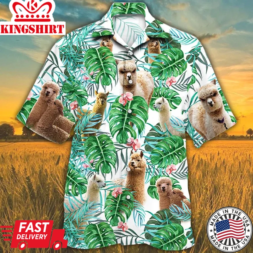 Alpaca Lovers Tropical Plant Trendy Hawaiian Shirt, Alpaca Trendy Hawaiian Shirt, Trendy Hawaiian Shirts For Men, Women