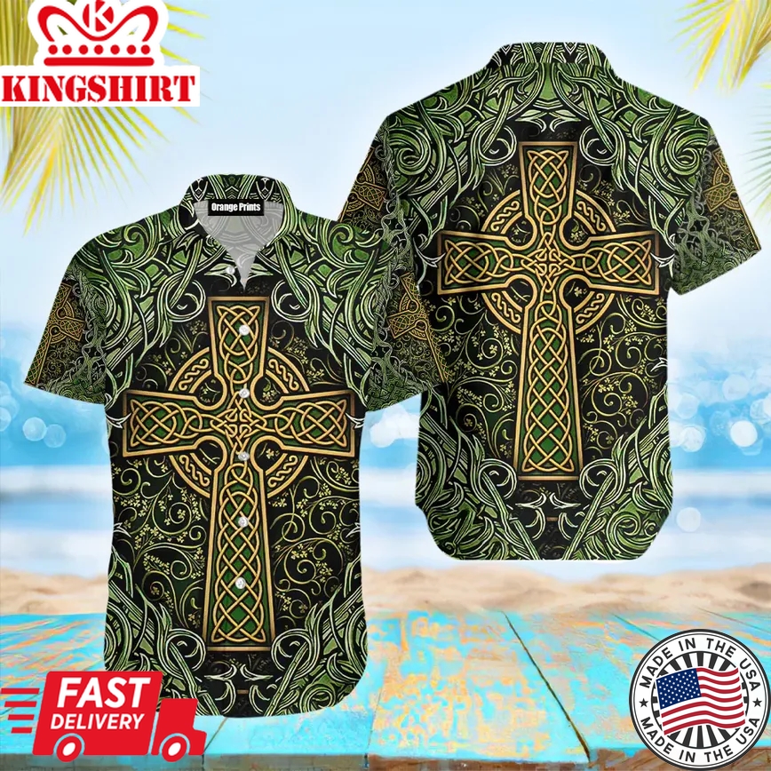 Amazing Celtic Cross St Patrick Green Trendy Hawaiian Shirt