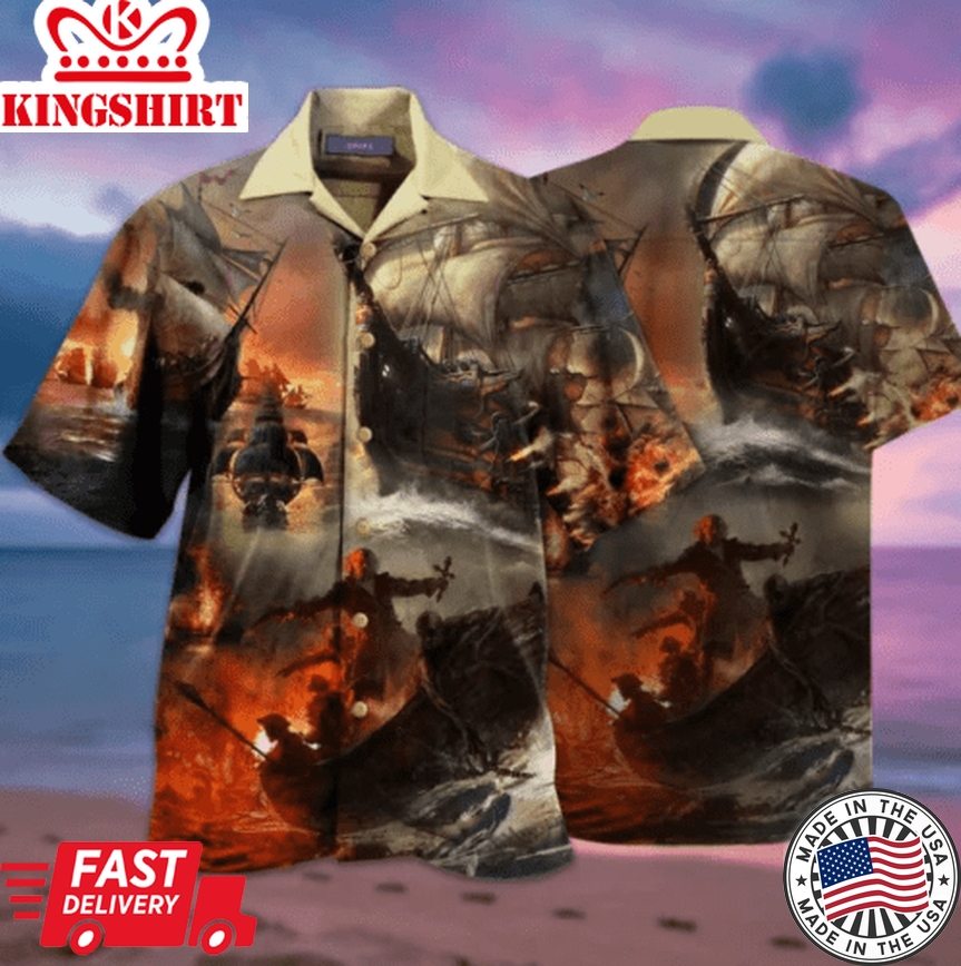 Amazing Fighting Pirate Ships Trendy Hawaiian Shirt