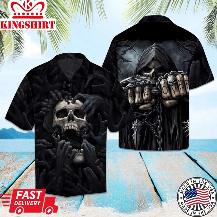 Amazing Hand Cover Skull Day Of The Dead Pattern Trendy Hawaiian Shirt