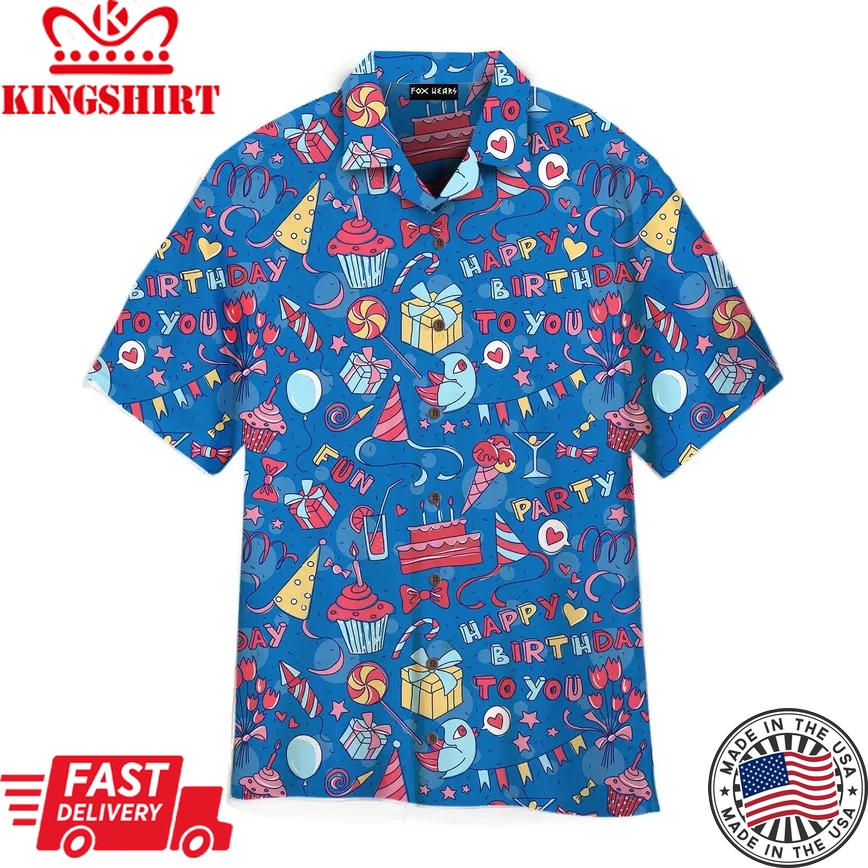 Amazing Happy Birthday On Blue Pattern Trendy Hawaiian Shirt