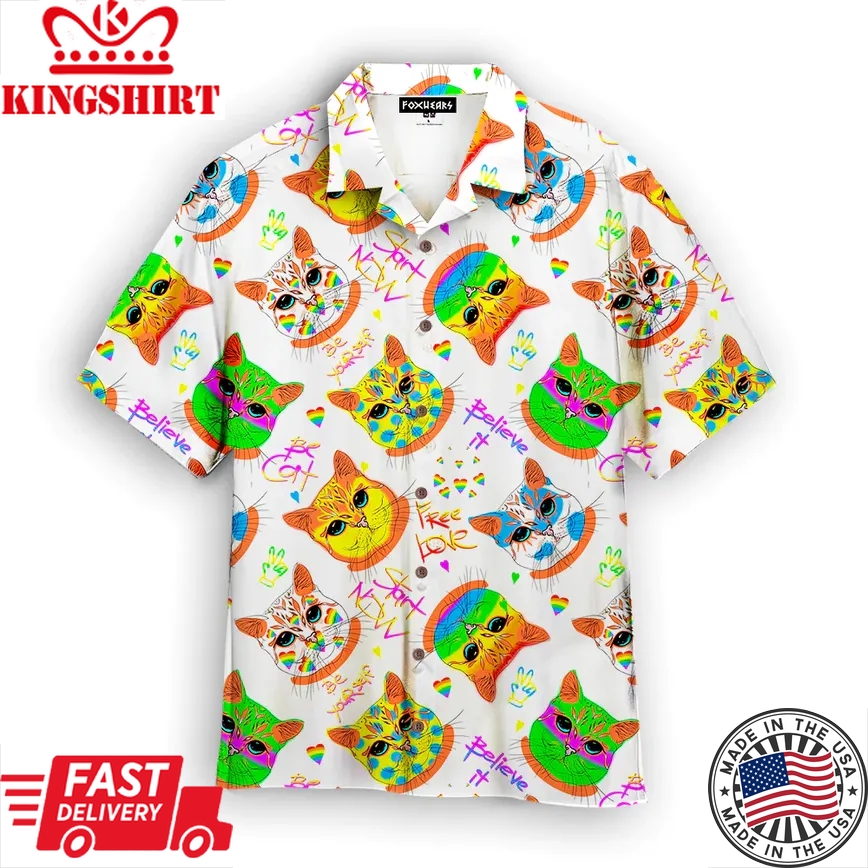 Amazing Hippie Cat Lgbtq Be Yourself Trendy Hawaiian Shirt